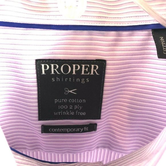 Proper Shirtings Men's Striped Wrinkle Free Casual Dress Shirt 18 34/35 Lavender - Picture 9 of 10